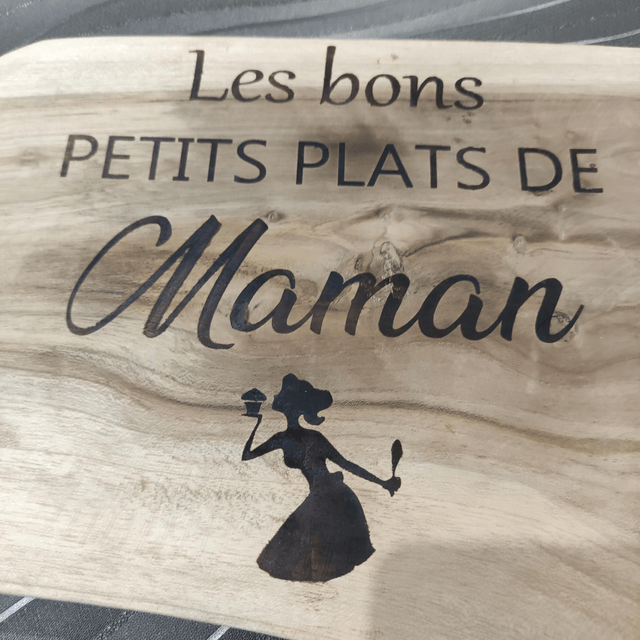 Sous plat ou plaque décorative bois brûlé Les bons petits plats de Maman