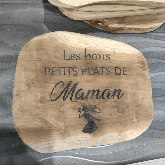 Sous plat ou plaque décorative bois brûlé Les bons petits plats de Maman